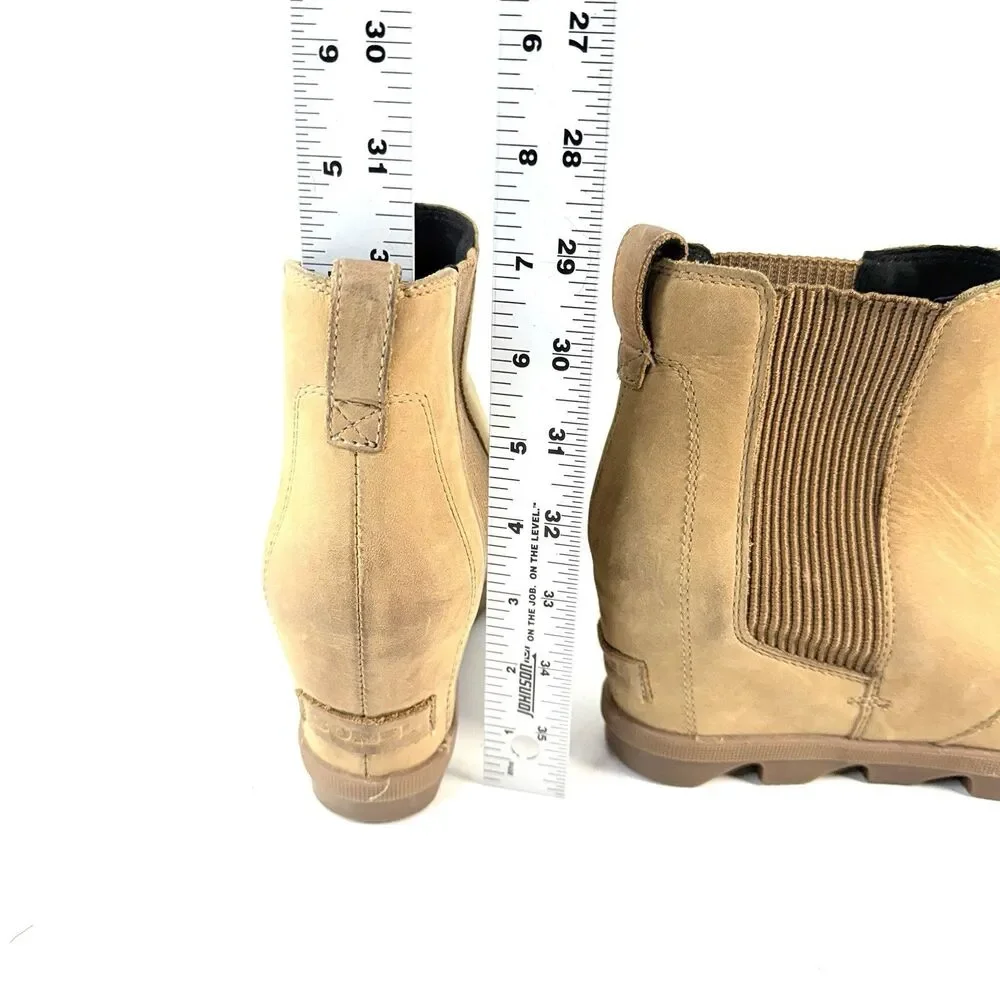 Sorel Boots Womens 7 Joan of Arctic Chelsea Brown Leather Wedge Heels NL3022-224